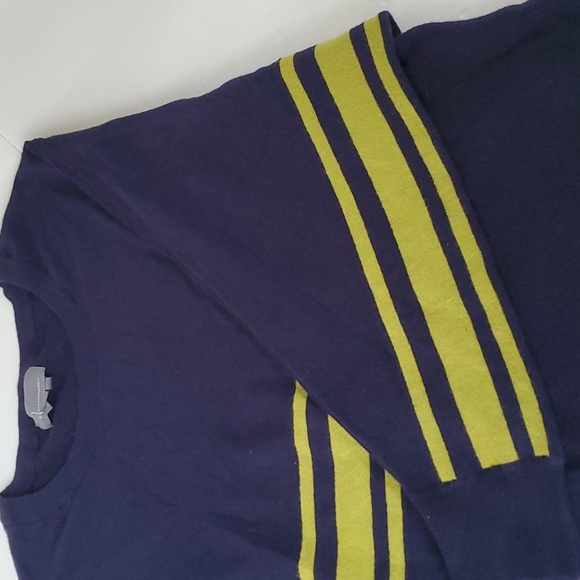 Anthropologie Batwing Sweater Size L Navy Blue Greenish Yellow Stripes LS - Picture 3 of 14